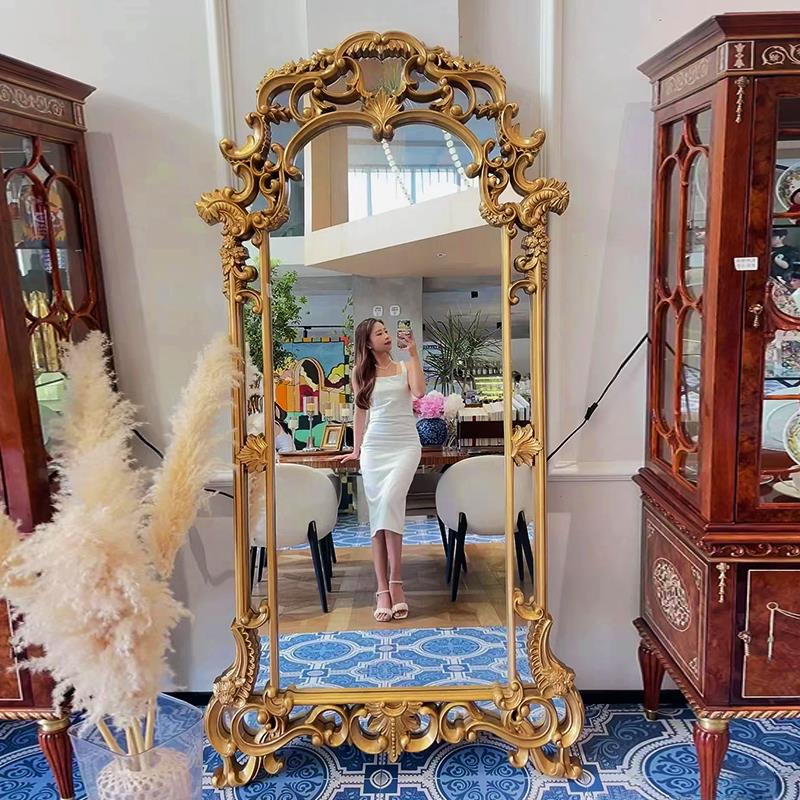 欧镜家居欧式复古雕花全身镜服装店试衣镜服装店法式落地穿衣镜子