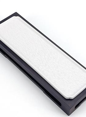 新中式复古棕色竹木底座配白色长条陶瓷冷菜盘私房菜会所高档餐具