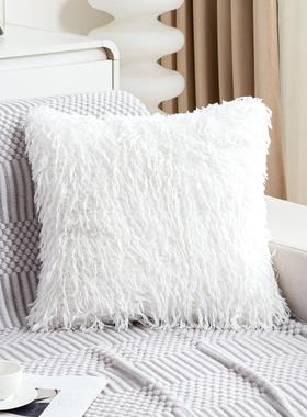 羽毛形状抱枕白色简约客厅沙发高端靠枕轻奢高级感长毛绒靠垫腰枕