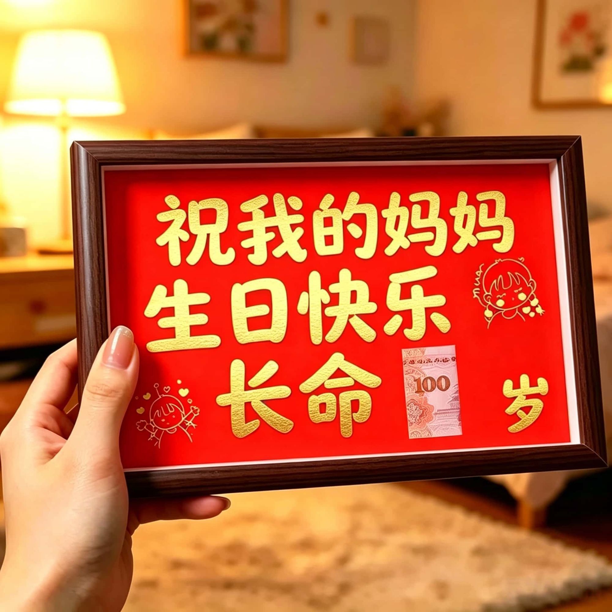 长辈生日长命百岁暖心相框摆台