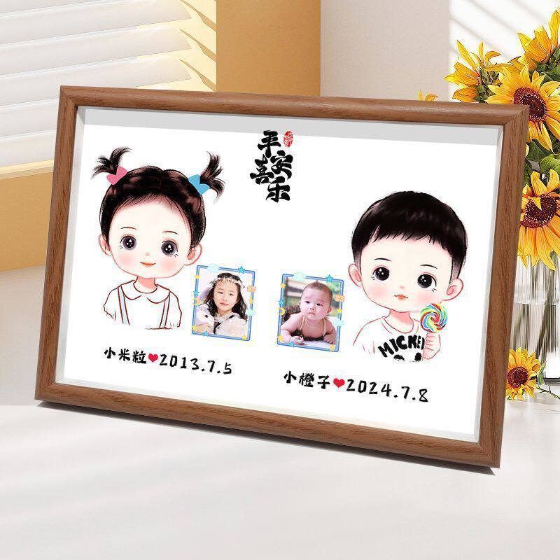 照片胎发纪念品制作婴儿宝宝胎毛自制收藏保存双胞胎胎毛画相框