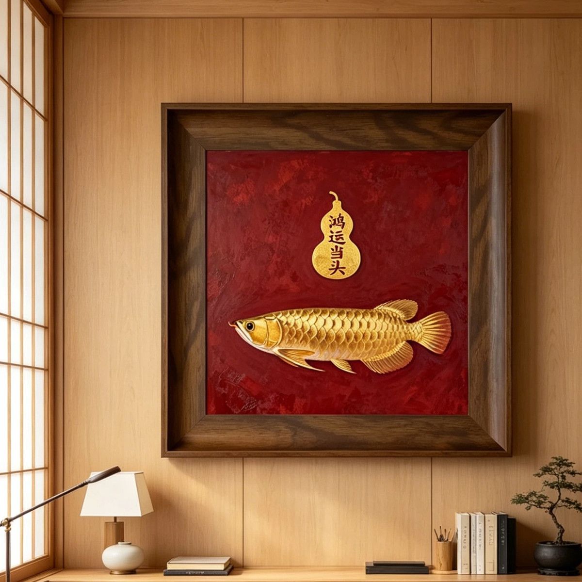 新中式鸿运金龙鱼免打孔装饰画