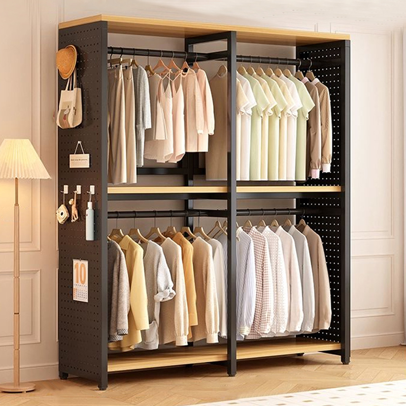 洞洞板衣柜简易家用大容量衣柜2025新款金属收纳架落地防尘衣帽架