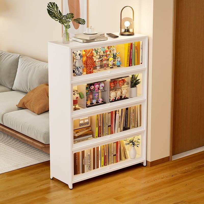 钢制书柜玻璃门家用防尘书架储物柜带门落地简易钢制置物柜