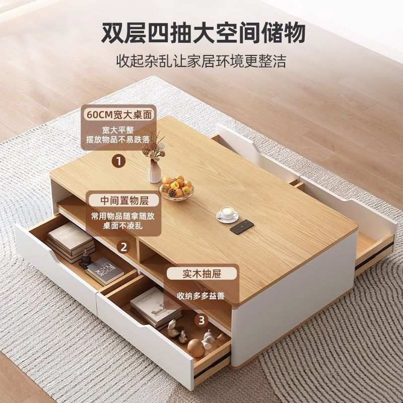 Yla实木茶几电视柜组合家用客厅小户型电视柜环保实木落地式收纳