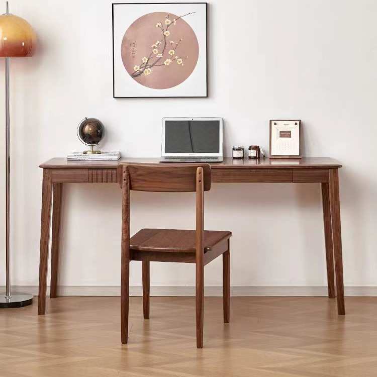 北美黑胡桃木书桌实木电脑窄桌小户型写字台梳妆台橡木办公桌吧台