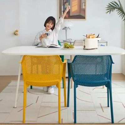 y^H户外露天塑料椅子北欧简约镂空椅咖啡厅堆叠椅室外叠放扶手餐