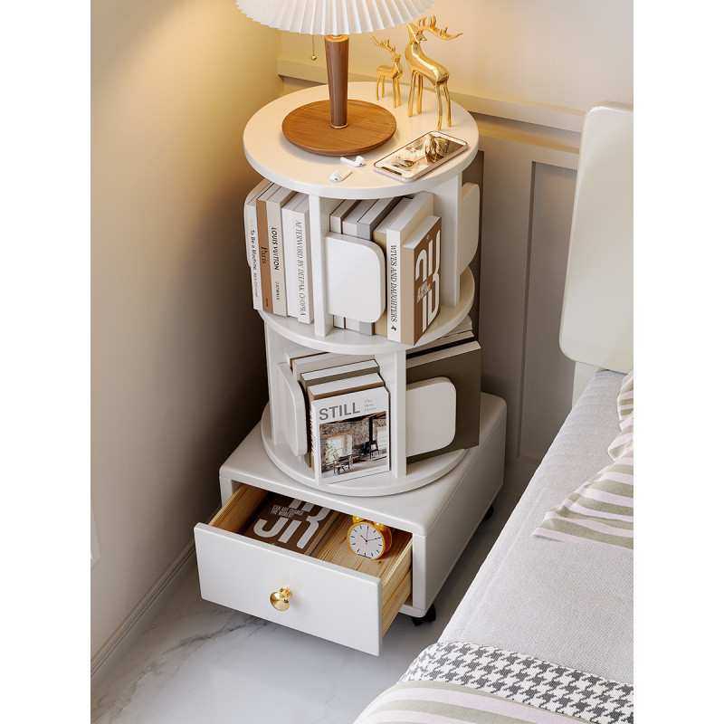 fLE全实木旋转小书架旋转书架卧室儿童书柜简约床头柜床边收纳置