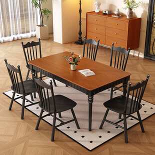 法式复古实木餐桌小户型长方形复古中古风美式家用饭桌希拉里餐桌