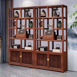 新中式博古架实木多宝阁置物架办公茶室书房展示柜隔断陈列书架子