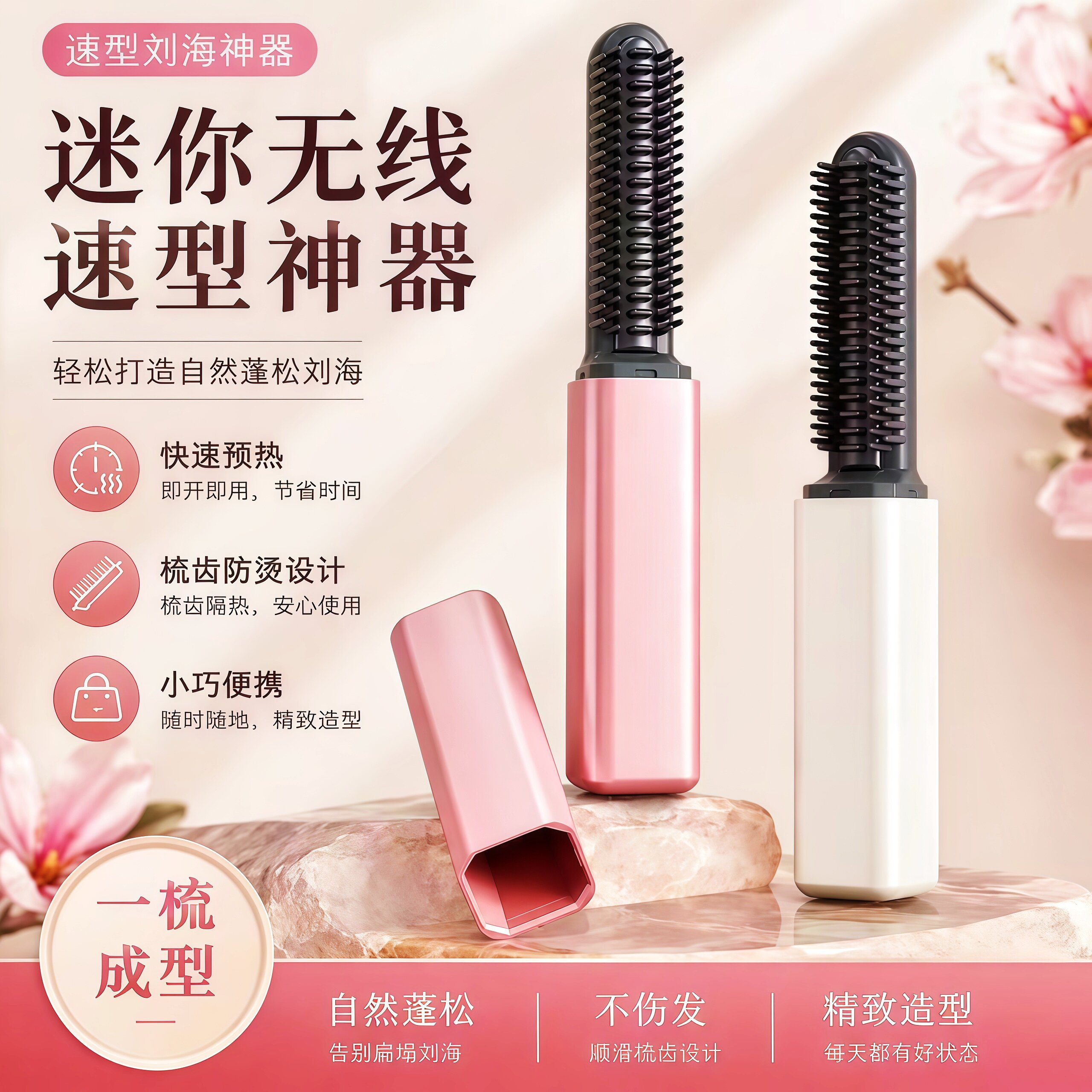 口袋迷你电热刘海梳无线直发梳