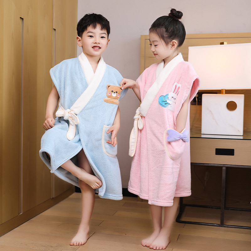 儿童浴巾专用大童女孩男孩可穿比纯棉吸水游泳浴衣珊瑚绒洗澡浴袍