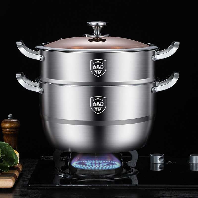 家用汤锅蒸馒头多层大容量电磁炉特厚316不锈钢蒸锅加厚双三四层