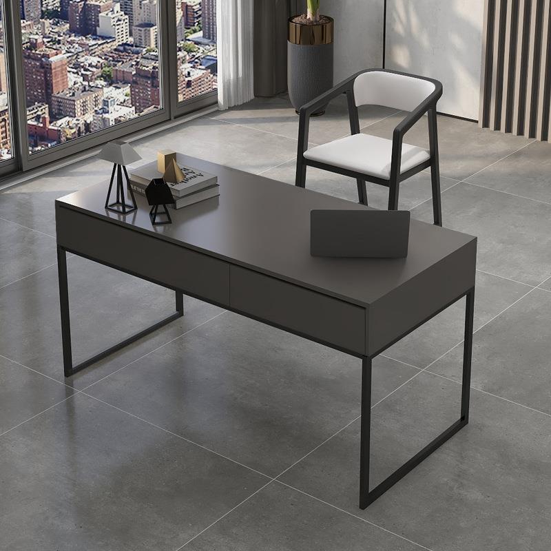 意式轻奢岩板书桌现代简约家用书房写字台办公室单人办公电脑桌椅