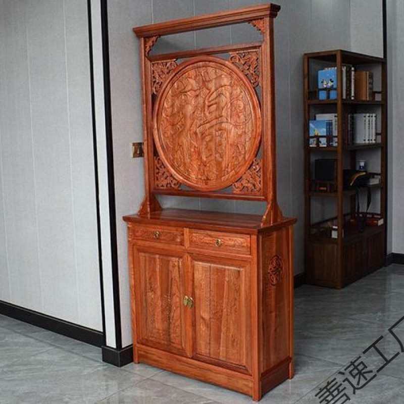 新中式仿古实木家用入户门龙柱玄关柜双面屏风隔断客厅遮挡福字柜