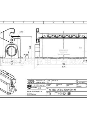 HARTING浩亭19300240666哈丁Han B矩形连接器高结构双锁扣侧出线