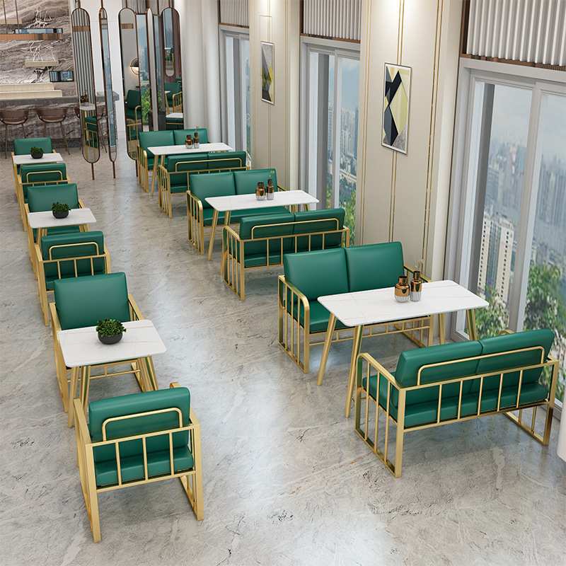 北欧后现代休闲卡座沙发奶茶店咖啡厅甜品店铁艺沙发椅大理石桌子