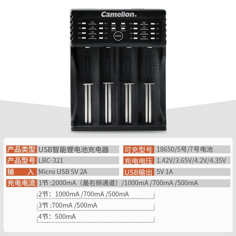Camelion飞狮LBC-321 5号7号镍氢电池18650锂电池智能快充充电器