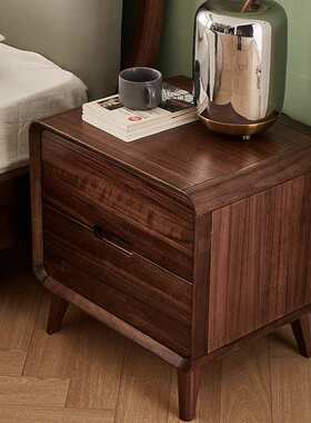 璞沁木作 黑胡桃木床头柜全实木床头柜北欧极简床边柜收纳柜整装