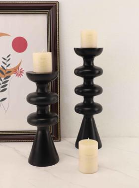 欧式简约树脂烛台婚礼摆件客厅茶几轻奢创意复古侘寂风碳化木