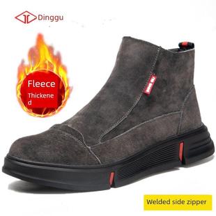 秋冬焊工专用劳保鞋 男高帮衬羊毛加厚钢头防摔防刺防滑工地棉鞋