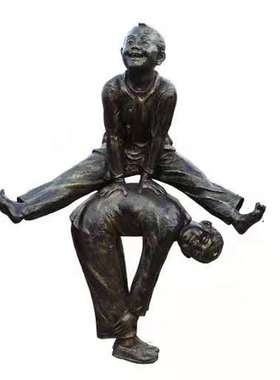 定制民俗小品儿童爆玉米花雕像定做小孩玩耍打太极掰腕子雕塑摆件