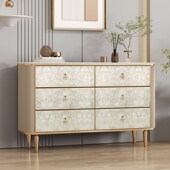 轻奢实木五斗柜卧室床尾收纳柜客厅岩板储物抽屉柜贝壳装 饰玄关柜