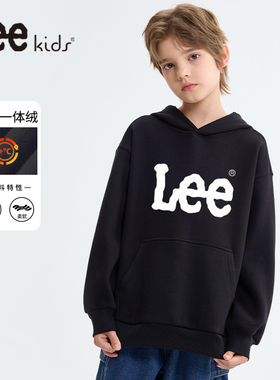 LeeKids童装儿童卫衣2025新款男孩冬季黑色长袖男孩加绒加厚上衣