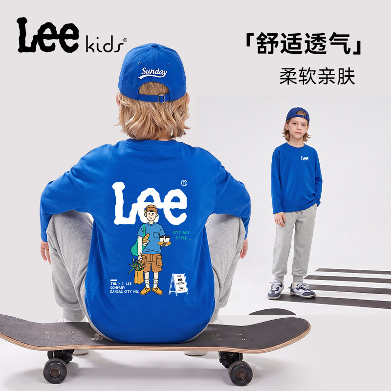 LeeKids童装男童t恤长袖大童秋季帅气字母上衣儿童春秋纯棉打底衫