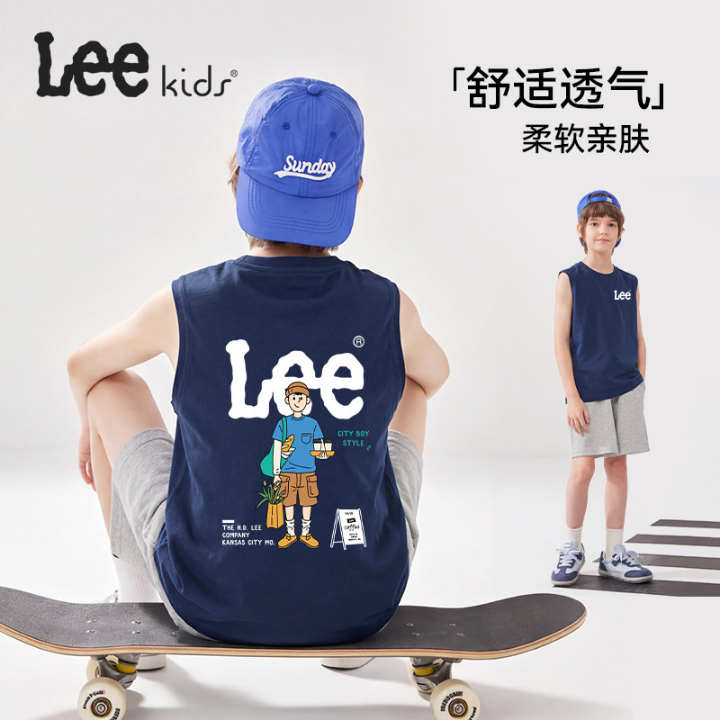 LeeKids童装儿童运动背心大童夏季薄款无袖坎肩帅气上衣男童套装