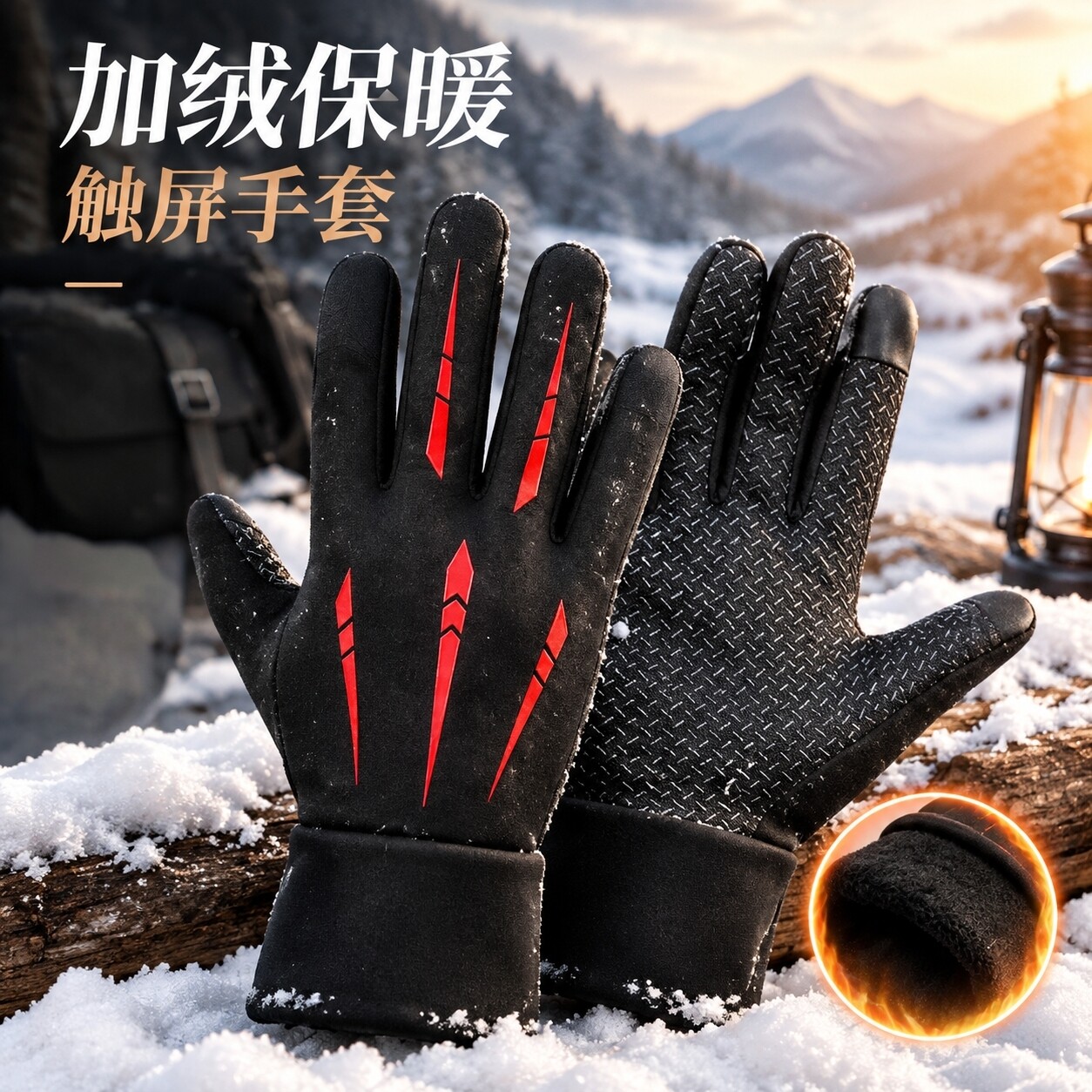冬季摩托骑行加绒触屏防风手套