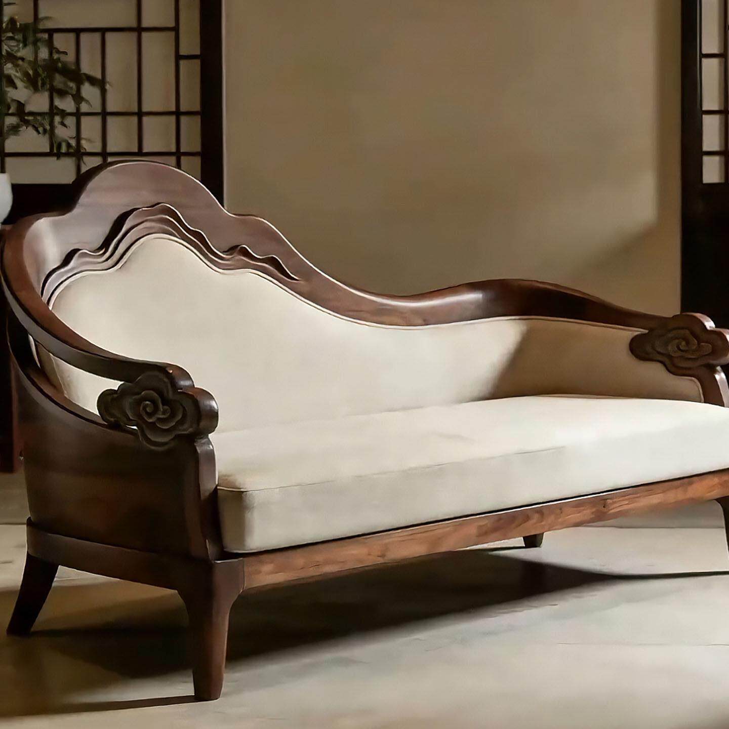 新中式北美黑胡桃木贵妃椅宋式美学禅意美人榻客厅全实木休闲躺椅