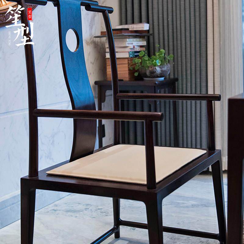 新中式高档真皮椅垫茶空间会所红木沙发坐垫古典圈椅茶椅座垫定做