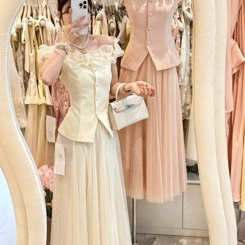 怡熙-2026夏季新品修身淑女优雅韩系气质爆款小衫+半身裙套装