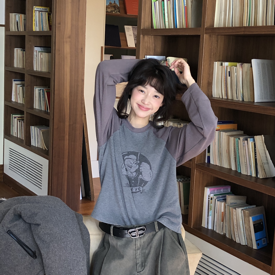 H.one-2025年冬上新新品气质百搭羊毛休闲大力水手拼色长袖T恤