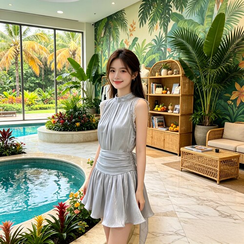 怡熙-夏上新氛围感女神气质挂脖上衣+半身裙两件套套装(含安全裤)