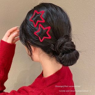 新年大红星星6cm红色幸运星星新年五角星BB儿童发夹刘海侧边夹子