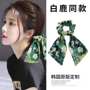 新款野玫瑰梵高飘带大肠发圈星空缎面油画蝴蝶结发带头绳发绳发饰