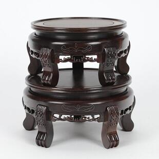 360度可旋转实木底座花瓶鱼缸奇石头花盆工艺品摆饰黑檀木托 托转