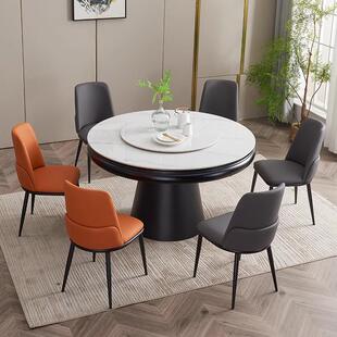 岩板旋转伸缩餐桌可变实木圆桌带转盘现代风多功能变径餐桌省空间