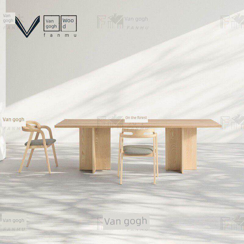 北欧现代实木会议桌公司定制办公洽谈桌设计师原木办公桌大餐桌椅