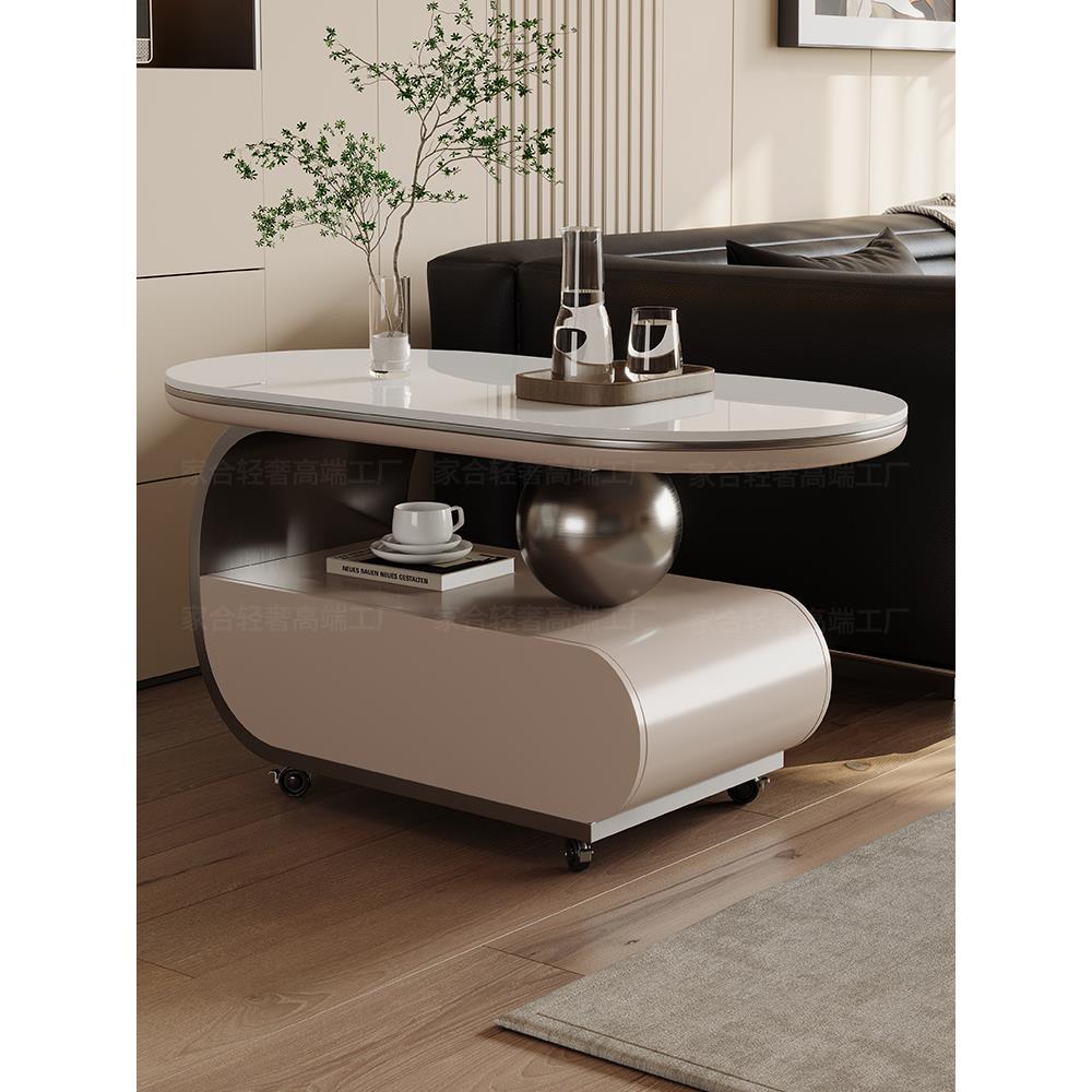 岩板沙发边几小户型茶几轻奢高级感客厅可移动小推车2025带轮子