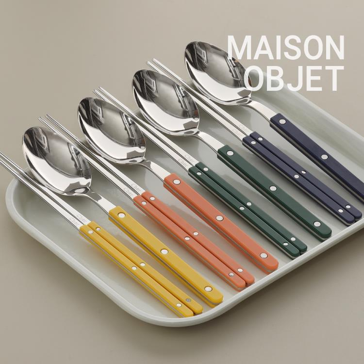 【韩国原单】Cher食品级304不锈钢夹柄筷子+餐勺组合ins风西餐具