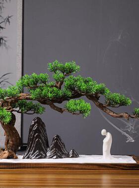 新中式枯山水办公室桌面摆件客厅玄关创意风化木禅意家居装饰摆设