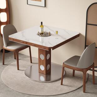北欧覆古风岩板实木可折叠餐桌椅组合家用小户型靠墙方桌变圆桌