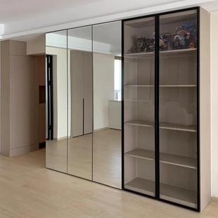 隐框镜面玻璃门定制轻奢极简铝合金衣帽间衣柜镜子柜门钢化酒柜门