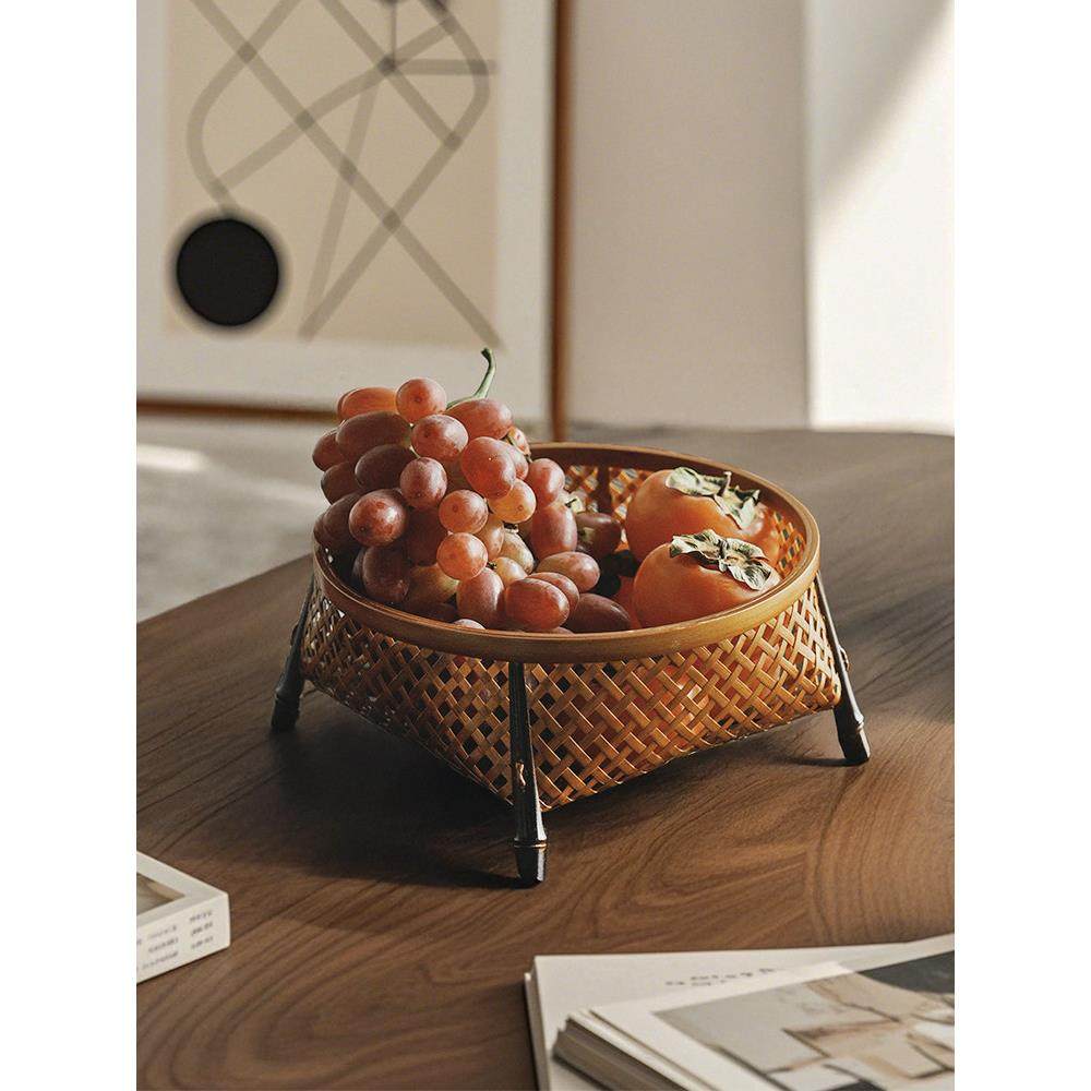 竹编果篮水果篮手工家用覆古零食盘收纳筐中式茶室茶点盘镂空果盘,特色手工艺,竹编/竹雕,淘宝优惠券,粉丝福利购,淘宝优惠卷