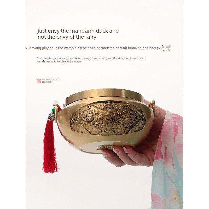龙凤城翔国风暖手炉家用火炉黄铜炉结婚嫁妆室内中式香炉盘香炉