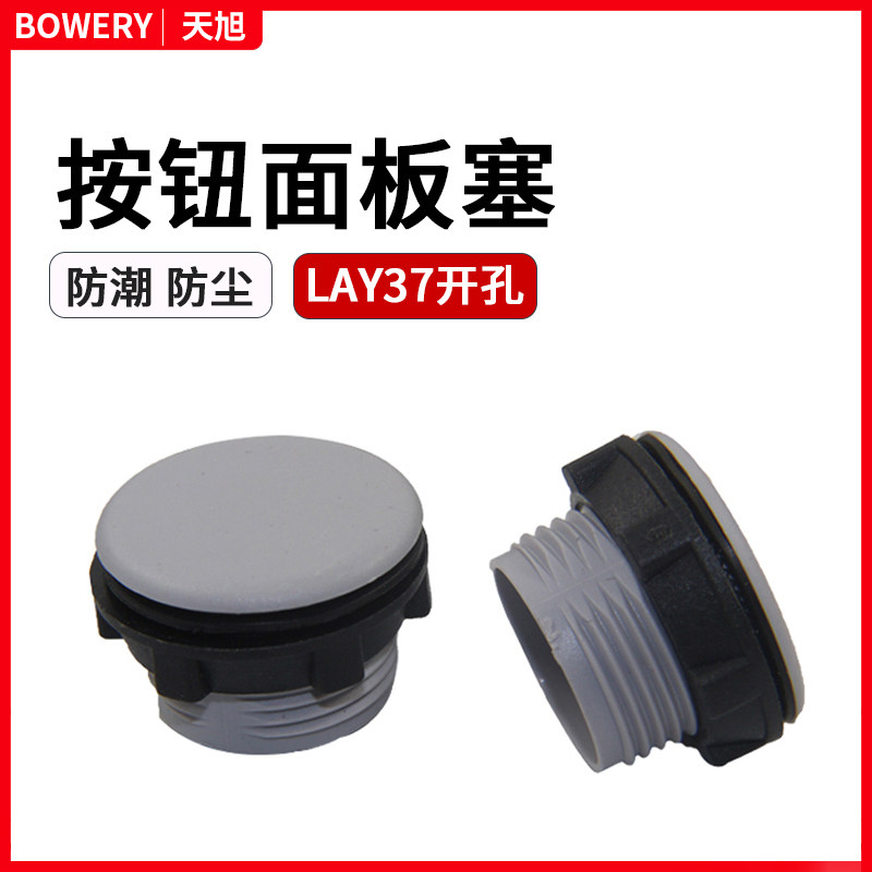 按钮面板塞闷盖堵头孔堵22mm塞头防水孔塞器灰色黑塑料LAY37开孔