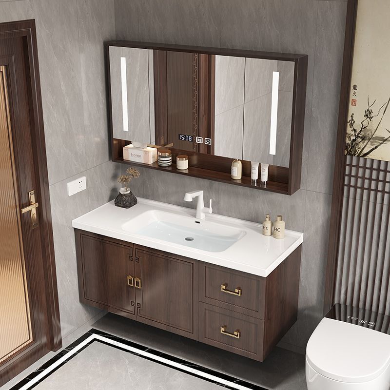 新中式橡木烤漆浴室柜组合卫生间洗漱台一体陶瓷盆智能洗脸手盆柜